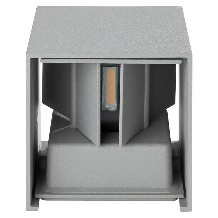 Starlux LED-Außenwandleuchte Umea - 8 W, 10 x 10 x 10 cm, Anthrazit, IP54 - Nahaufnahme einer modernen, grauen LED-Wandleuchte für den Außenbereich, die elegantes Design und energieeffiziente Beleuchtung vereint.