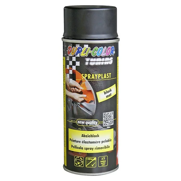 Dupli-Color Tuning Abziehlack SPRAYPLAST - Schwarz, 400 ml - Eine Dose Dupli-Color Tuning Sprayplast ablösbarer Lack in Mattschwarz, ideal zur temporären Farbgestaltung von Fahrzeugteilen.