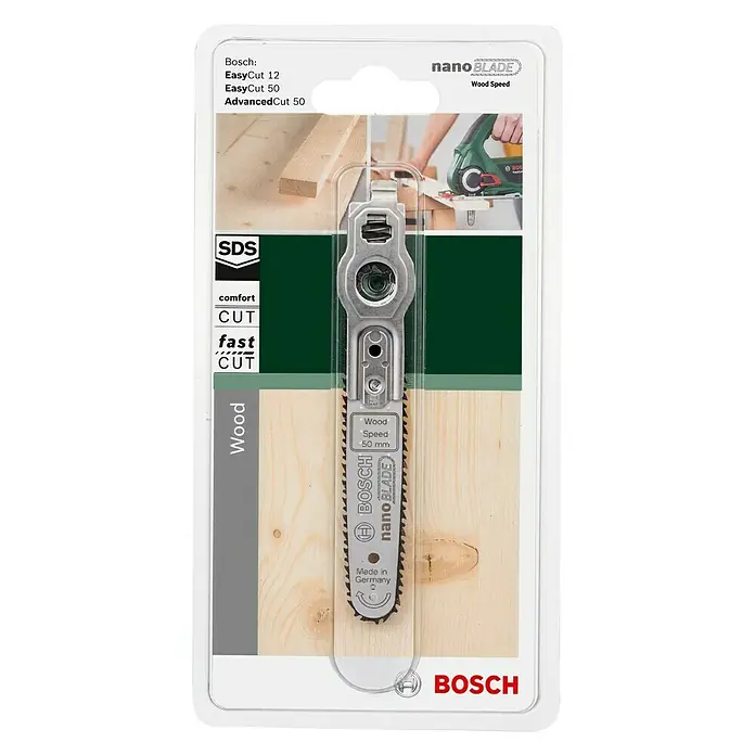 Bosch NanoBlade-Sägeblatt Wood Speed - Schnittlänge: 50 mm, Einsatzbereich: Holz - NanoBlade Wood Speed 50 von Bosch: Präzise und schnelle Schnitte in Holz. Ideal für Heimwerker und Profis, die Wert auf Effizienz legen.