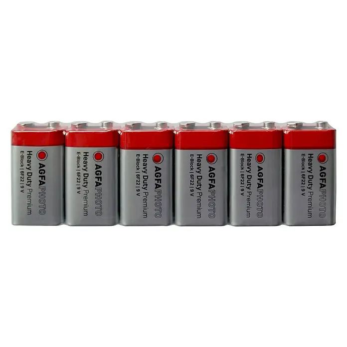 Batterie Heavy Duty - 9-Volt-Block, Zink-Kohle, 9 V, 6 Stk. - Sechs AgfaPhoto Heavy Duty Premium 9V-Batterien, ideal für Geräte mit hohem Stromverbrauch.