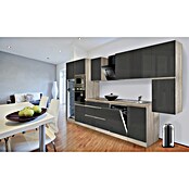 Respekta Premium Küchenzeile GLRP395HESGGKE (Breite: 395 cm, Mit Elektrogeräten, Grau Hochglanz)