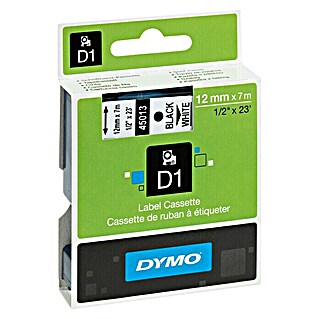 Dymo Beschriftungsband D1 (7 m x 12 mm, Farbe Druck: Schwarz, Farbe Band: Weiß, Kunststoff)