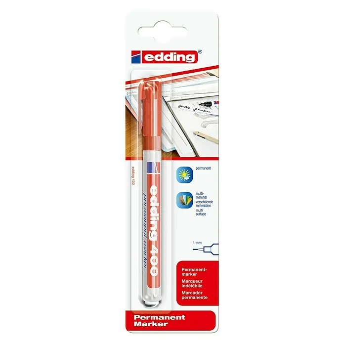 Edding Permanentmarker 400 - Strichstärke: 1 mm, Rot - Edding 400 Permanentmarker in roter Farbe, ideal für vielfältige Materialien und Oberflächen, mit einer Strichstärke von 1 mm.