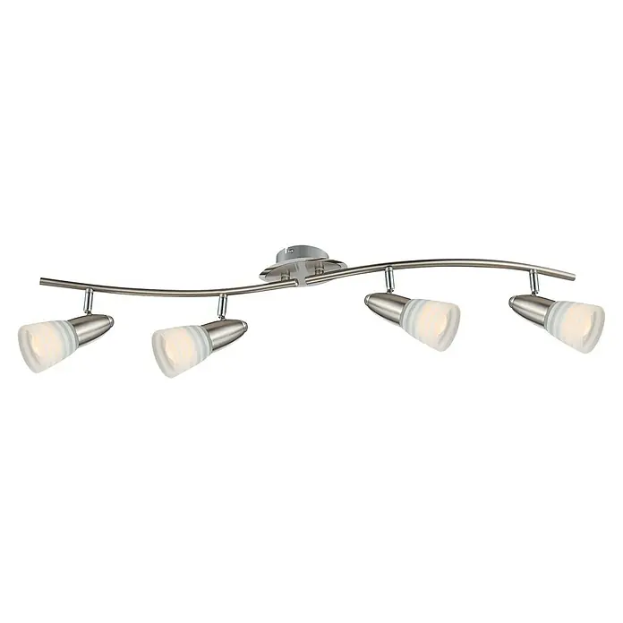 Globo Caleb LED-Wand- & Deckenstrahler - 12 W, Chrom, Opal, Warmweiß, 4 Stk. - Moderne Deckenleuchte mit vier Strahlern und gebogener Schiene für eine stilvolle Beleuchtung in jedem Raum.