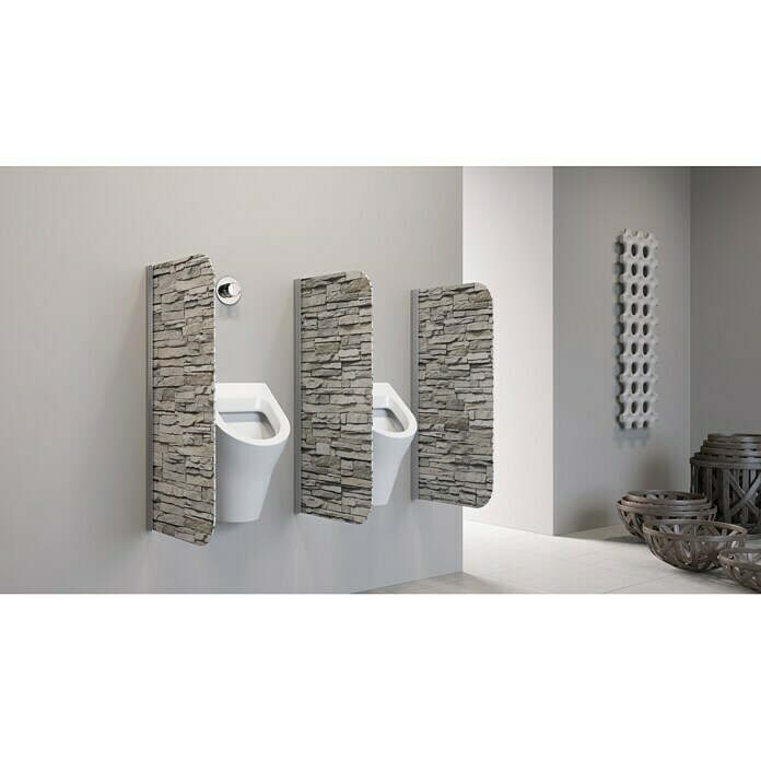 GEO Urinal-Trennwand Radius 100 (50 x 90 cm, Aluminium-Verbundplatte mit Polyethylen-Kern, Dekor: Stone Sand)