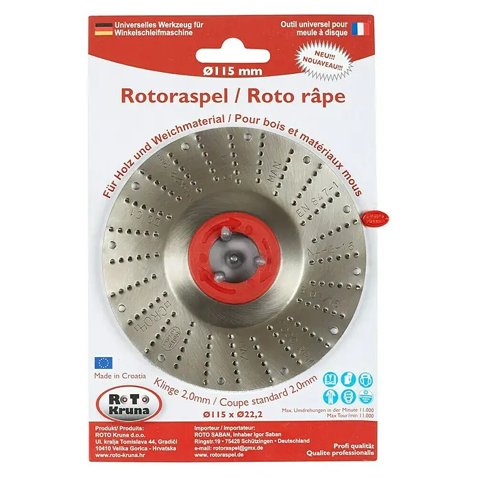 Roto Kruna Rotoraspel - 115 mm, Mittel - Rotoraspel/Roto râpe für Holz und Weichmaterial, Ø115 mm, mit einer Klingenschnittbreite von 2,0 mm, ideal für Winkelschleifmaschinen.