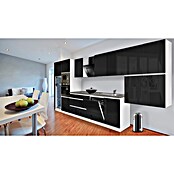 Respekta Premium Composición de cocina (Ancho: 445 cm, Con dispositivos eléctricos, Negro de alto brillo)