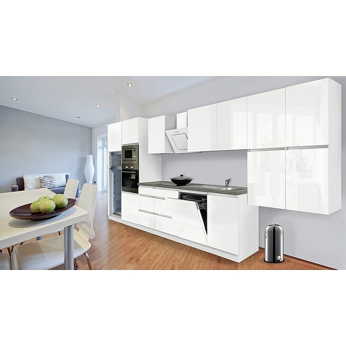 Respekta Premium Küchenzeile GLRP445HWWGKE (Breite: 445 cm, Mit Elektrogeräten, Weiß Hochglanz)