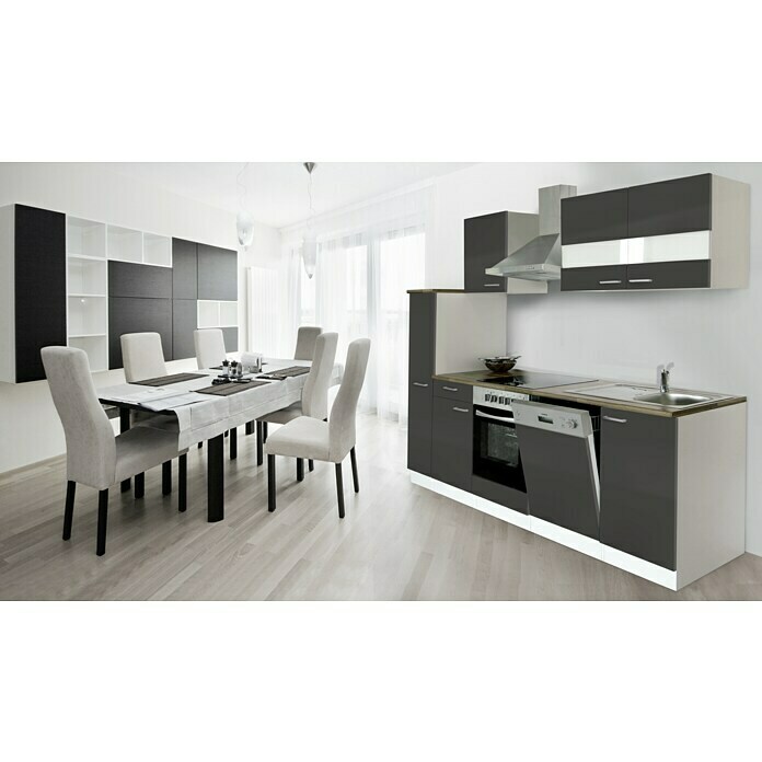 Respekta Composición de cocina (Ancho: 250 cm, Con dispositivos eléctricos, Gris)