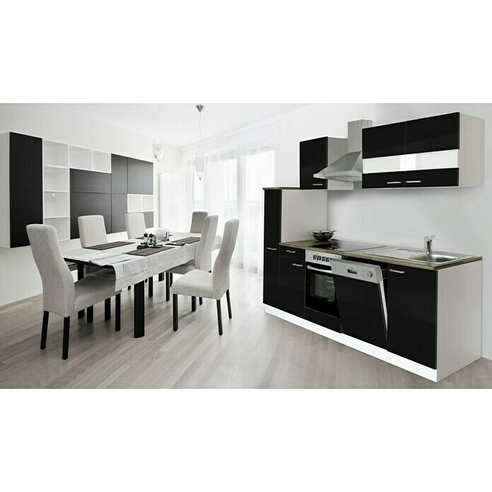 Respekta Composición de cocina (Ancho: 250 cm, Con dispositivos eléctricos, Negro)