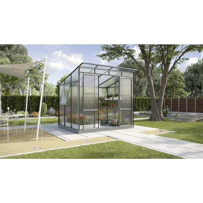Vitavia Gewächshaus Freya 5900 Plus (2,3 x 2,58 x 2,25 m, Farbe: Anthrazit, Polycarbonat, 6 mm)