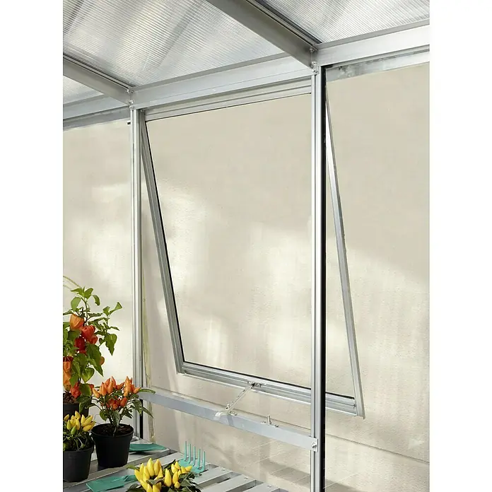 Vitavia Gewächshaus Merkur 9900 Plus - Außenmaß inkl. Dachüberstand (B x T): 257 x 383 cm, 3 mm, Aluminium - Gewächshausfenster mit Aluminiumrahmen und Kippfunktion für eine gute Belüftung im Innenraum.