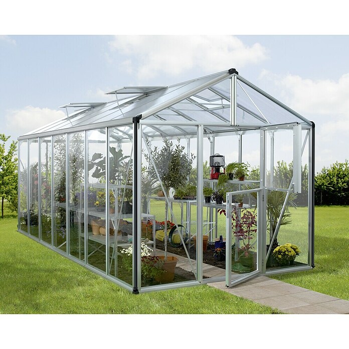 Vitavia Gewächshaus (5,38 x 2,56 x 2,5 m, Farbe: Aluminium, Einscheibensicherheitsglas (ESG), 3 mm)