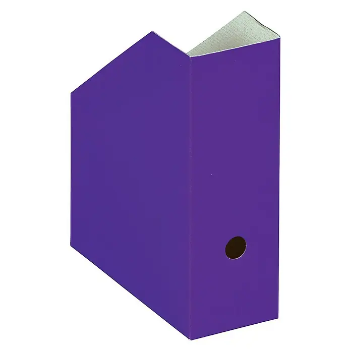 Nips Zeitschriftenbox - L x B x H: 26,5 x 10,5 x 31,5 cm, 5 Stk., Lila - Nahaufnahme eines lila Zeitschriftenhalters aus Pappe mit einem Loch in der Seite für einfachen Zugriff auf Dokumente.
