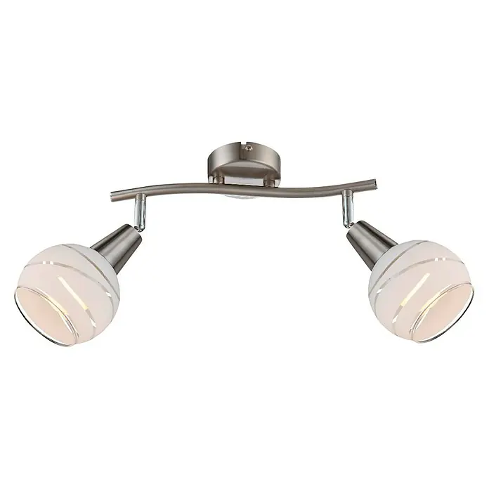 Globo Elliott Deckenstrahler - 8 W, Nickel matt, E14, 2 Stk. - Deckenleuchte mit zwei Strahlern mit runden Lampenschirmen und gebürsteter Metalloptik für den Innenbereich.