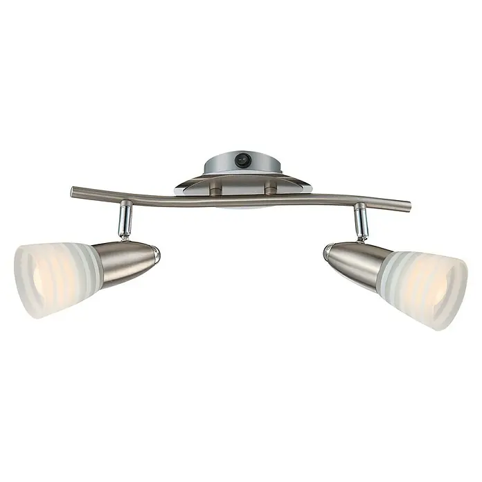 Globo Caleb LED-Wand- & Deckenstrahler - 8 W, Chrom, Opal, Warmweiß, 2 Stk. - Moderne 2-flammige Deckenleuchte mit schwenkbaren Spots und satiniertem Glas für eine angenehme Beleuchtung im Raum.