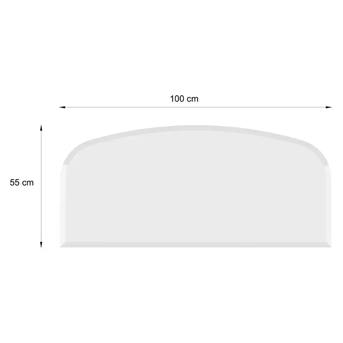 Valo Glasbodenplatte - 100 x 55 cm, Gebogen - Weißes Paneel, 100x55 cm, mit abgerundeten oberen Ecken.