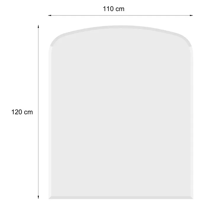 Valo Glasbodenplatte Segmentbogen - 110 x 120 cm - Spiegel mit Bogenoberteil, 110 cm breit und 120 cm hoch.