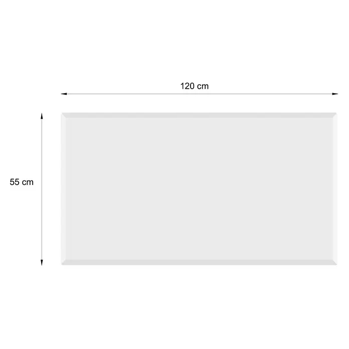 Valo Glasbodenplatte - 120 x 55 cm, Eckig - Weißes rechteckiges Paneel, 120 cm breit und 55 cm hoch.