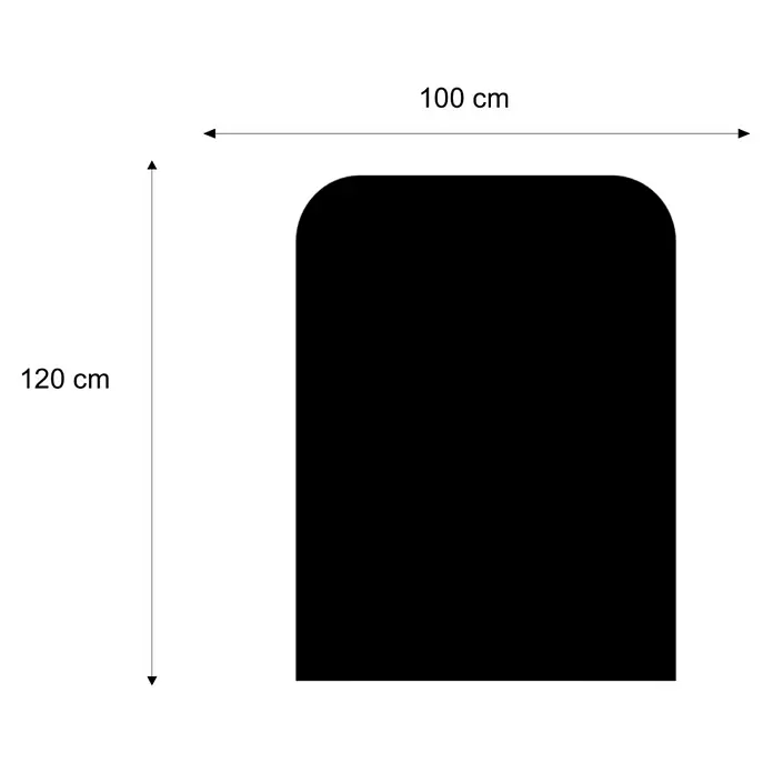 Valo Funkenschutzplatte - 120 x 100 cm, Schwarz, Stahl, Gebogen - Schwarzes Rechteck mit abgerundeten oberen Ecken, 100 cm breit, 120 cm hoch.