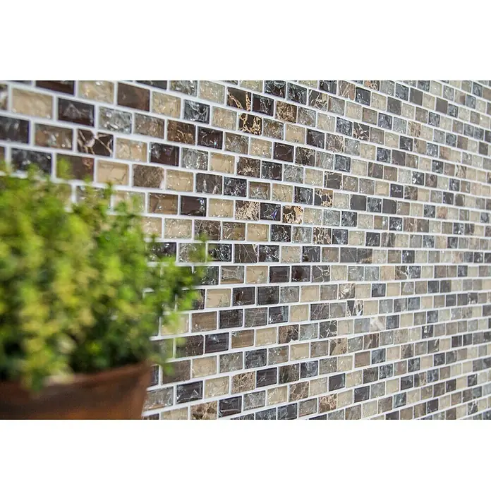 Mosaikfliese Crystal Mix XIC B1155 - 30 x 28,5 cm, Braun, Glänzend - Hochwertige Mosaikfliesen in Braun- und Beigetönen für eine stilvolle Wandgestaltung, die jedem Raum Wärme verleihen.