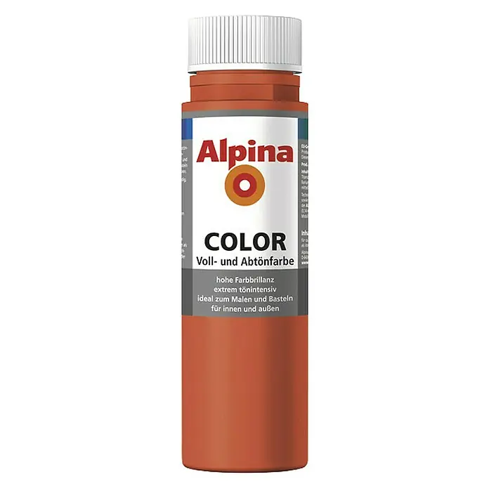 Alpina Vollton- & Abtönfarbe Color - Happy Orange, Matt, 250 ml, Lösemittelfrei - Farbintensives Alpina Color Voll- und Abtönfarbe zum Malen und Basteln für Innen- und Außenbereiche.
