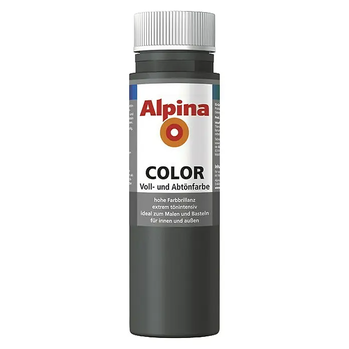 Alpina Vollton- & Abtönfarbe Color - Dark Grey, Matt, 750 ml, Lösemittelfrei - Ein Tiegel Alpina Color Voll- und Abtönfarbe in einem Grauton, ideal zum Malen und Basteln für Innen- und Außenbereiche.