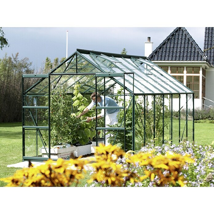 Vitavia Gewächshaus (4,45 x 2,57 x 2,3 m, Farbe: Smaragd, Einscheibensicherheitsglas (ESG), 3 mm)
