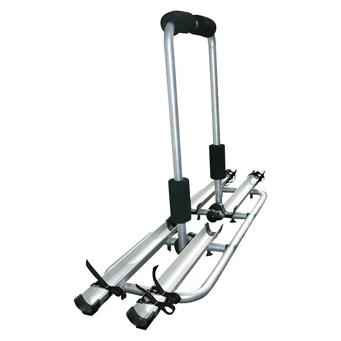LAS Deichsel-Fahrradträger - Geeignet für: 2 Fahrräder, Max. Ladegewicht: 35 kg - Ein silberfarbener Fahrradträger für die Anhängerkupplung, ideal für den Transport von zwei Fahrrädern. Er ist robust und einfach zu montieren.