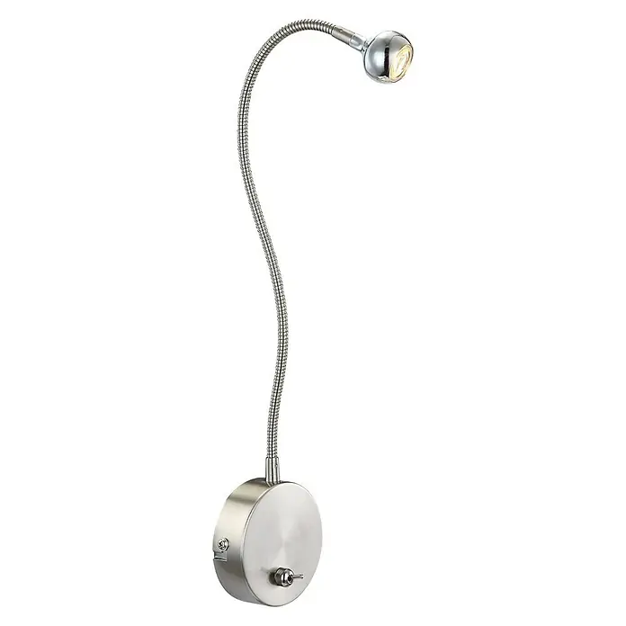 Globo Serpent LED-Wandleuchte - 3 W, Nickel matt, Warmweiß - Wandleuchte mit flexiblem Arm und Schalter, ideal als Leseleuchte. Das Licht ist warm und einladend, perfekt für Schlafzimmer.