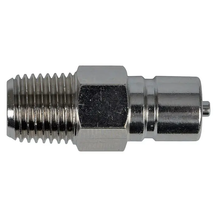 Talamex Adapter - Geeignet für: Tanks, ¼″, Passend für: Tohatsu Motoren, Male - Nahaufnahme einer chromfarbenen Schnellkupplung mit Gewindeanschluss. Präzise gefertigt für zuverlässige Verbindungen.