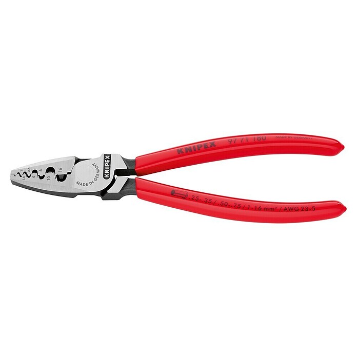 Knipex Krimptang voor adereindhulzen (180 mm, Materiaal greep: Overtrokken met kunststof)