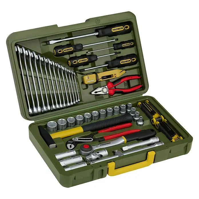 Proxxon Maletín de herramientas - 47 pzs. - Maletín de herramientas Proxxon verde repleto de llaves, destornilladores, alicates y más, perfecto para cualquier manitas.