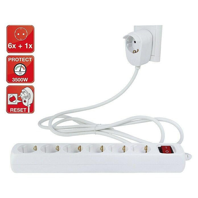 Steckdosenleiste Powersplit (6 + 1-fach, Weiß, 2 m, 3.500 W)