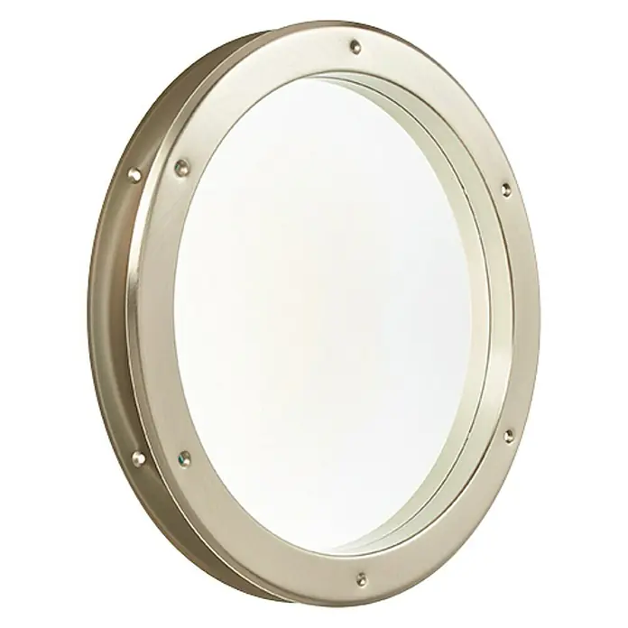 Mottez Bullauge - Metall, Silber, Optik Glas: Klarglas, Durchmesser: 26 cm - Runder Spiegel im Bullaugen-Design mit silberfarbenem Rahmen und dekorativen Nieten. Ein stilvolles Wohnaccessoire für nautisches Flair.