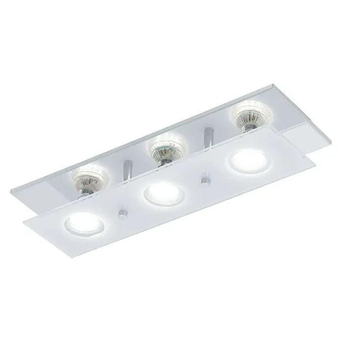 Eglo LED-Deckenleuchte Arborio - 9 W, L x B x H: 40 x 13,5 x 8,5 cm, Chrom, Warmweiß - Moderne Deckenleuchte mit drei Leuchten und weißem Design, ideal für eine stilvolle Beleuchtung im Innenbereich.