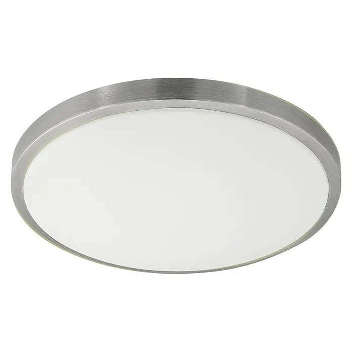 Eglo LED-Wand- & Deckenleuchte Competa 1 - 24 W, Weiß/Silber, 430 mm - Eine moderne, runde Deckenleuchte mit einem silbernen Rahmen und einem weißen Diffusor für eine gleichmäßige Ausleuchtung.