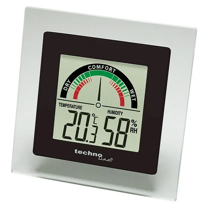 Thermo-Hygrometer - Digital, Breite: 88 mm - Das Techno Line Thermometer mit Feuchtigkeitsmesser zeigt Temperatur und Luftfeuchtigkeit an.