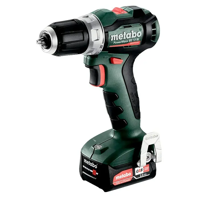 Metabo Akku-Bohrschrauber PowerMaxx BS 12 BL - 12 V, 2 Akkus, 2 Ah, 45 Nm - Darstellung eines Akku-Bohrschraubers von Metabo, Modell PowerMaxx BS 12 BL, ideal für diverse Schraub- und Bohrarbeiten.