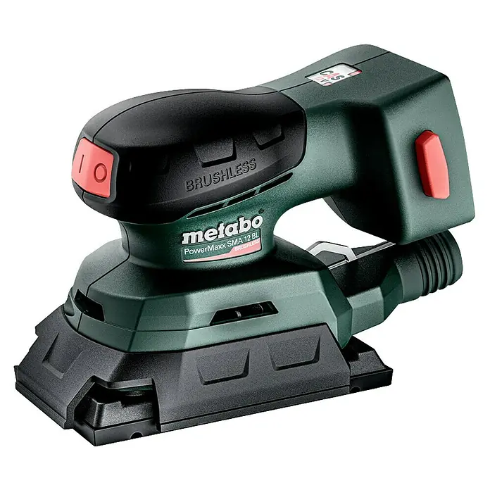 Metabo Akku-Schwingschleifer PowerMaxx SRA 12 BL - 12 V, Ohne Akku, Breite Schleifplatte: 80 mm, Länge Schleifplatte: 130 mm - Abbildung eines Metabo PowerMaxx SMA 12 BL Akku-Multischleifers mit bürstenlosem Motor für effizientes Schleifen.