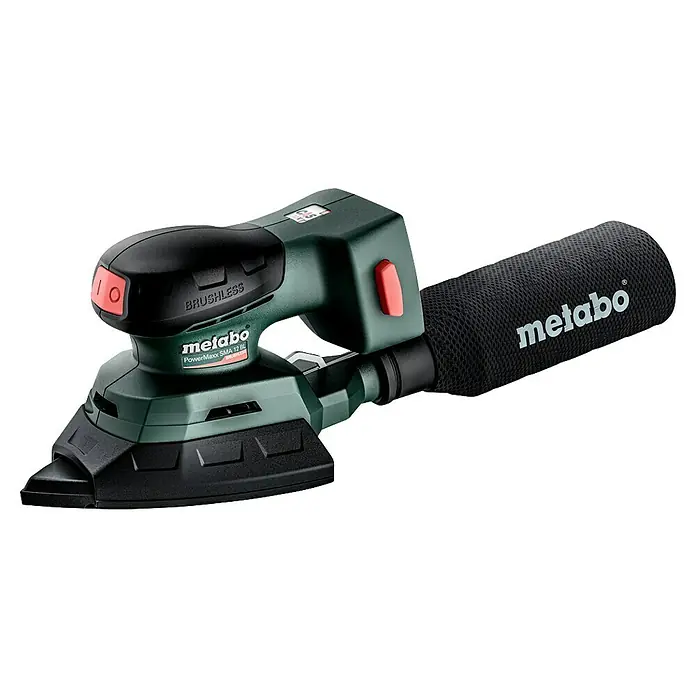 Metabo Akku-Multischleifer PowerMaxx SMA 12 BL - 12 V, Ohne Akku, Breite Schleifplatte: 100 mm, Länge Schleifplatte: 150 mm - Nahaufnahme eines Metabo PowerMaxx SMA 12 BL Akku-Multischleifers, der für präzises Schleifen und Polieren entwickelt wurde.