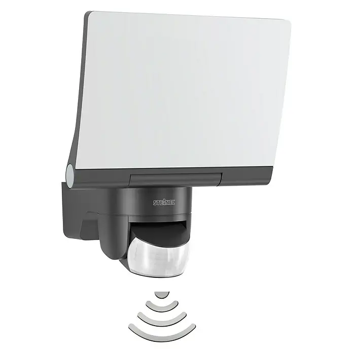 Steinel LED-Strahler XLED home 2 XL S graphit - 19,3 W, L x B x H: 161 x 180 x 214 mm, Graphit - Bild einer Steinel-Außenleuchte mit Bewegungsmelder, die modernes Design und Funktionalität für die Außenbeleuchtung vereint.
