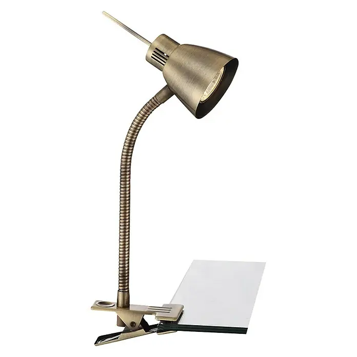 Globo Nuova LED-Klemmleuchte - 3 W, Altmessing, Lichtfarbe: Warmweiß - Klemmleuchte im Antik-Look mit flexiblem Hals zur optimalen Ausleuchtung, ideal für Schreibtische und Arbeitsbereiche.