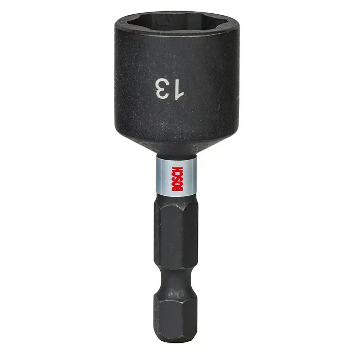 Bosch Steckschlüsseleinsatz - Schlüsselweite: 13 mm, Antriebsgröße: ¼″ Außensechskant - Das Bild zeigt einen Bosch-Nussknacker-Bit, der speziell für Schraubenarbeiten entwickelt wurde und eine hohe Qualität bietet.