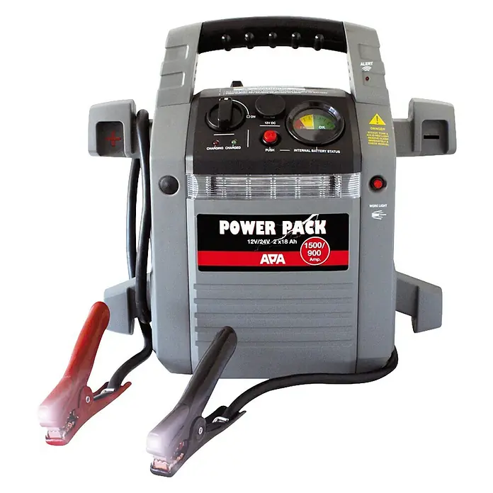 APA Energiestation - 32 Ah - Hier ist ein APA Power Pack 12V/24V mit einer Kapazität von 2x18 Ah und 1500/900 Ampere. Ein nützliches Werkzeug für unterwegs.