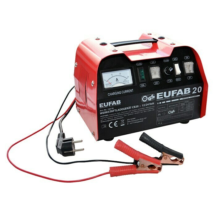 Eufab Batterie-Ladegerät CB20Geeignet für: Bleibatterien, 5,5 A (12V); 8,5 A (24 V) Front View