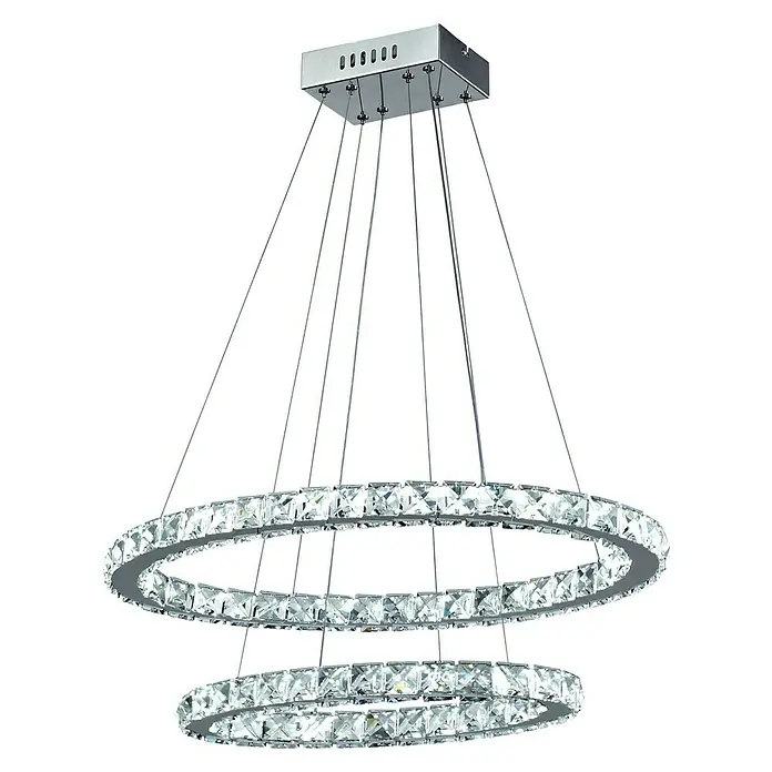 Tween Light LED-Pendelleuchte rund Crystal - Kaltweiß, Höhe: 128 cm - Elegante, moderne LED-Kristall-Hängeleuchte mit zwei Ringen. Die Lampe ist ein echter Hingucker in jedem Raum.