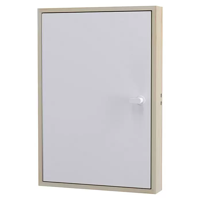 Dolle Kniestocktür - 56 x 80 cm - Weiße Wartungsklappe mit weißem Griff in hellem Holzrahmen.