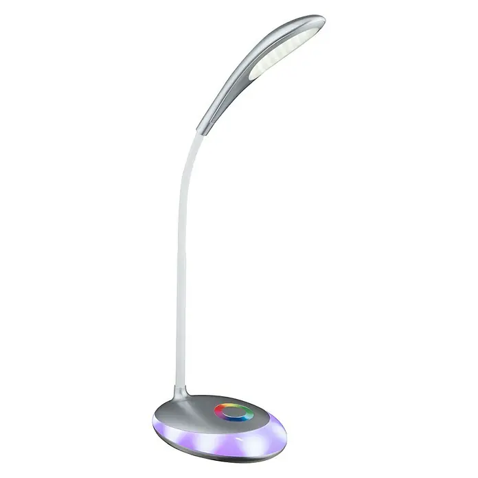 Globo LED-Tischleuchte Minea - 4,4 W, L x B x H: 30 x 11 x 48 cm, Silber Metallic, Transparent, Neutralweiß - Elegante LED-Schreibtischlampe mit Farbwechsel-Basis für stimmungsvolle Beleuchtung. Ideal für Büro und Zuhause.