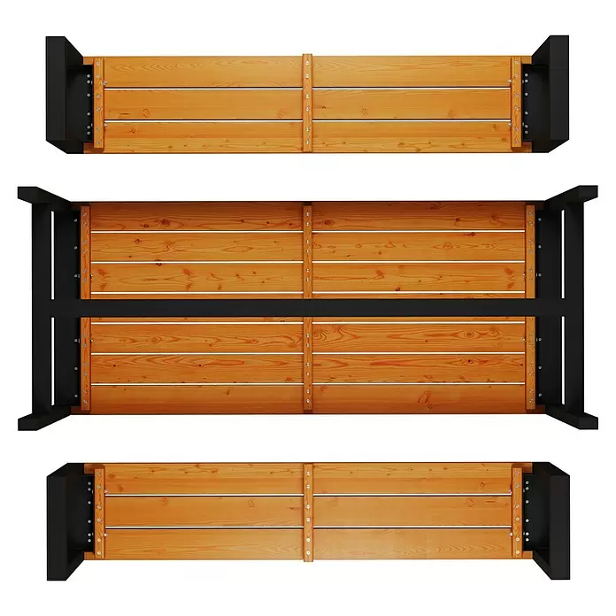 Promadino Gartenmöbel-Set Sylt - 3 -tlg., Kiefernholz, Braun/Schwarz - Drei Hochbeete mit hellbraunen Holzpaneelen und schwarzen Metallrahmen, von oben gesehen.